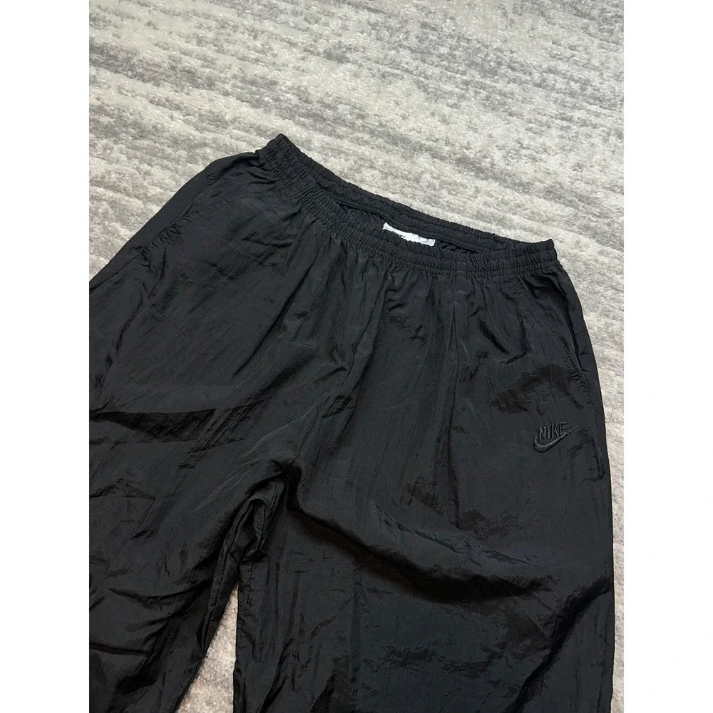 Nike Track Pants Mens XL Black Vintage Nylon Windbreaker Joggers Swish Zip Y2K